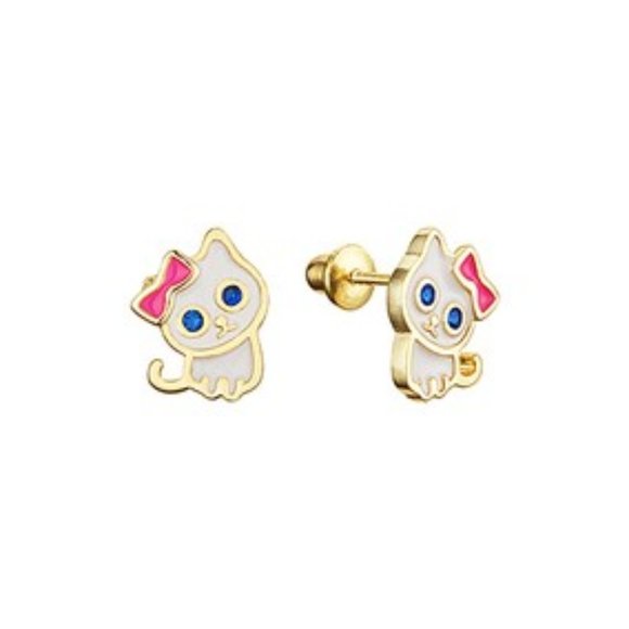 NWOT White and 14k gold plated, Cat stud earrings - Picture 1 of 1